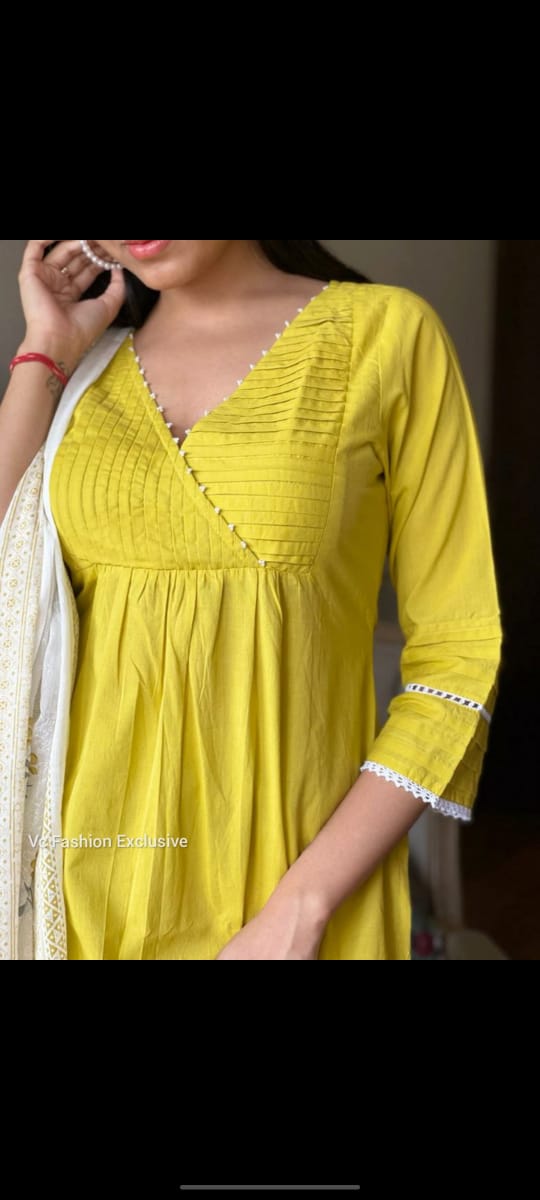 Buy Yellow Chikankari Chanderi Kurta Paired With Matching Pant And Dupatta  Online | Zuri